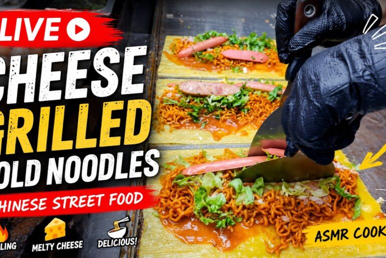 🔥 Chinese Street Food LIVE | Giant Cheese Grilled Cold Noodles | ASMR Cooking & Night Market