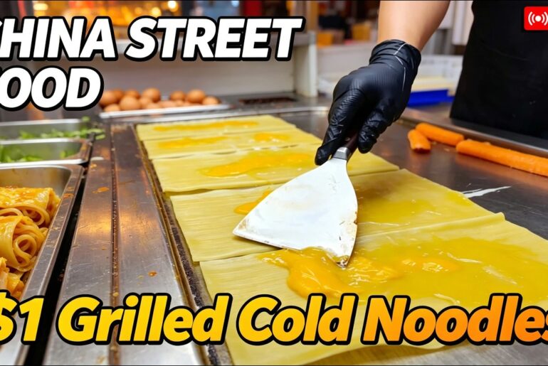 🔥 Chinese Street Food LIVE | Cheese Grilled Cold Noodles ASMR Cooking (No Talking)