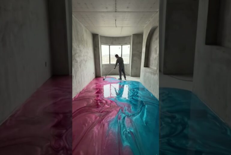 Rose Pink + Aqua Blue Dining Room Transformation 🩷🩵✨ | Futuristic Metallic Epoxy Floor