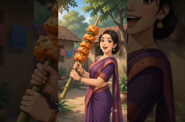 “Village Wife Makes Giant Chicken Satay! 😍🍗” #3danimation #cooking #dream village toons#villagelife