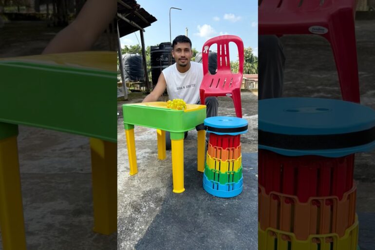 Portable Folding Stool Vs Junior Study Table And Plastic Dining Chair 😍