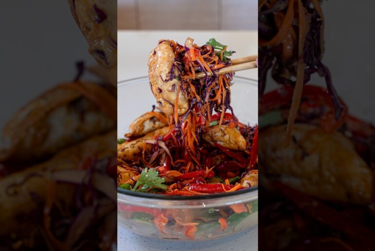 Dumpling Salad with Chili Crunch Dressing