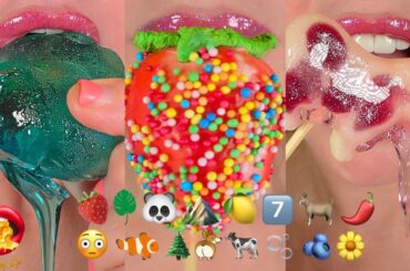 Satisfying ASMR Eating Emoji Food Challenge Wax Candy Cake Pop Honey